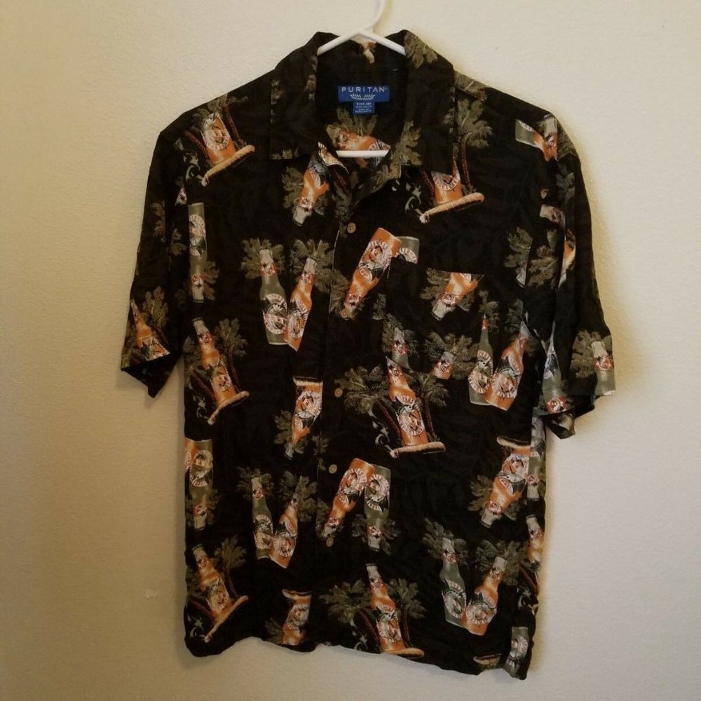 PURITAN Mens Button Front Shirt S/S Beer Bottles SMALL 34-36